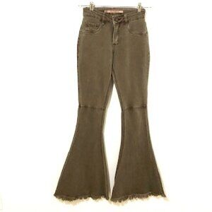 Vulcanica Tan Brazilian Wide Flare Jeans with Bottom Fringe
